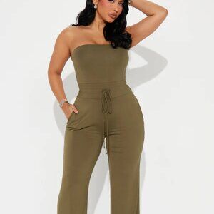 Fashion Nova Not Giving Up Jumpsuit - Olive Size Large NWT